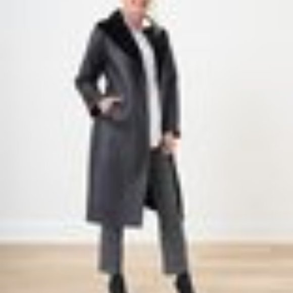 Ladies Belted Vegan Sherling Winter Coat - Picture 2 of 4